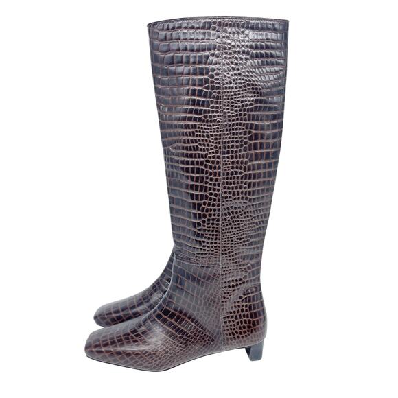 Frances Valentine Mackie Knee High Boot Brown Croc Embossed Leather Size 8.5 B - Picture 5 of 14